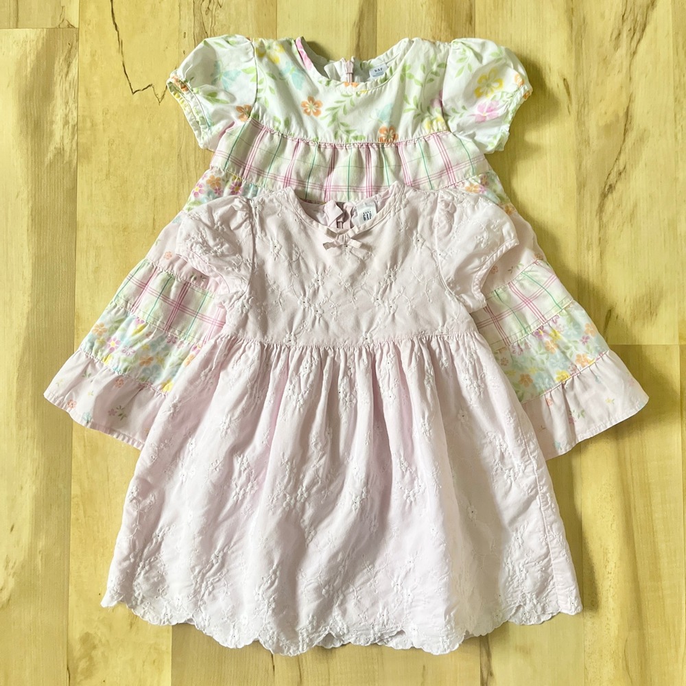 Baby Gap Cottage Day Dresses Lot of 2 Baby Girl 12-18 Months Pink Eyelet Ruffle